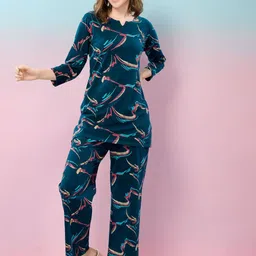 NIGHT FLOSS Printed Round Neck Three-Quarter Sleeves Pure Cotton Tunic & Trouser-picture-34