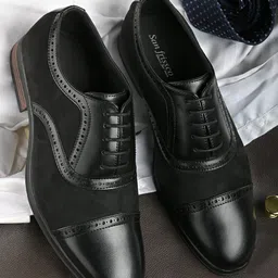 San Frissco Men Black Solid Formal Oxfords-image-28