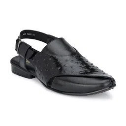 Hitz Men Black Leather Shoe-Style Sandals-image-16