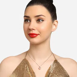 Zaveri Pearls Rose Gold-Plated Cubic Zirconia Studded Heart Shaped Pendant With Chain image 4