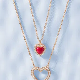 MINUTIAE Rose Gold-Plated Red & White Brass Crystals Layered Necklace-picture-31
