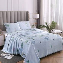 JC HOME Grey & Green Floral Summer 300 GSM Double Bed Blanket-picture-7