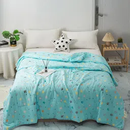 JC HOME Blue  Orange Geometric AC Room 300 GSM Double Bed Quilt-picture-38