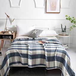 JC HOME Blue & White Checked Summer 350 GSM Double Bed Blanket-picture-3