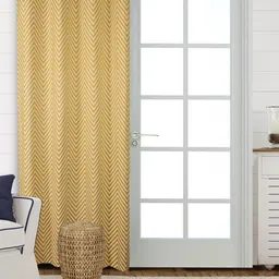 Saral Home Yellow & White Striped Black Out Long Door Curtain-image-7