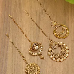 Zaveri Pearls Set of 4 Gold-Plated Stone Studded Maang Tikkas image 1