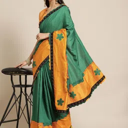 Mitera Yellow & Green Solid Saree-picture-15