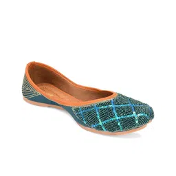 DESI COLOUR Women Teal Ethnic Mojaris Flats-image-61