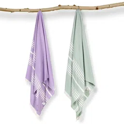MUSH Green and Purple 2 Pieces Striped 250 GSM Bath Towels image 1