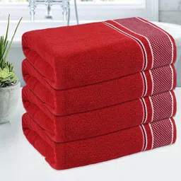 Kuber Industries Red 4 Pieces Printed Cotton 150 GSM Bath Towel image 1