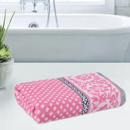 Kuber Industries Pink & White Printed Cotton 144 GSM Bath Towel image 1
