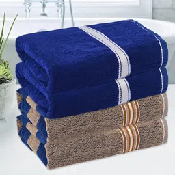 Kuber Industries Cream & Blue 4 Pieces Cotton 150 GSM Bath Towel image 1