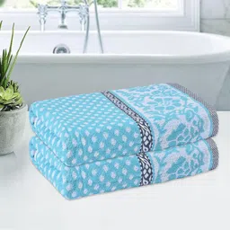 Kuber Industries Blue & White 2 Pieces Printed Cotton 150 GSM Bath Towel image 1