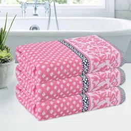 Kuber Industries Pink & White 3 Pieces Printed Cotton 150 GSM Bath Towel image 1