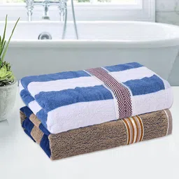 Kuber Industries Cream & White 2 Pieces Printed Cotton 150 GSM Bath Towel image 1