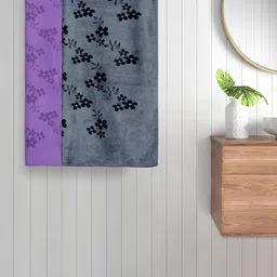 FABINALIV Grey & Purple 2-Pieces Prnted 420 GSM Cotton Bath Towels-image-14