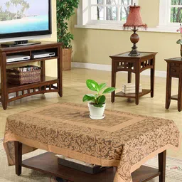 Kuber Industries Orange & Black Floral Printed 4-Seater Rectangle Cotton Table Cover image 1