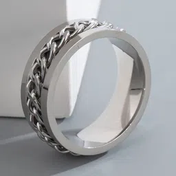 MEENAZ Men Silver-Plated Chain Designed 316L Stainless Steel Finger Ring-picture-39