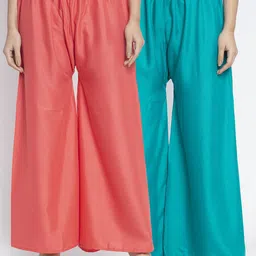 GRACIT Women Pack Of 2 Orange & Green Ethnic Palazzos-image-33