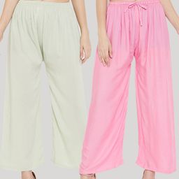 Clora Creation Women Sea Green & Pink  Pack of 2 Ethnic Palazzos-picture-3