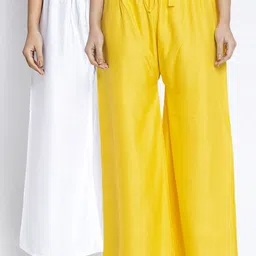 GRACIT Women White & Yellow Pack Of 2 Solid Rayon Palazzos-image-28