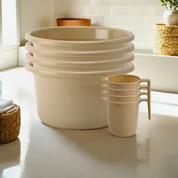 Kuber Industries Beige 8 Pieces Matte Bath Accessories Set image 1