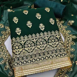 KALINI Green & Golden Embroidered Silk Georgette Unstitched Dress Material-picture-33