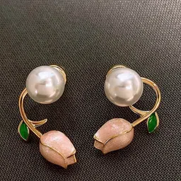 VAGHBHATT Gold-Plated Pearls Beaded Floral Studs Earrings-picture-17