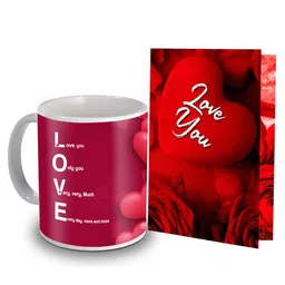 ME & YOU Red & Pink 2 Pieces Floral Printed Mug & Greeting Card Home Gift Set-picture-23