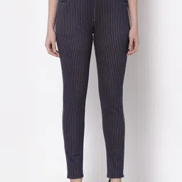 Westwood Women Navy Blue Striped Knitted Denim Jeggings-picture-29