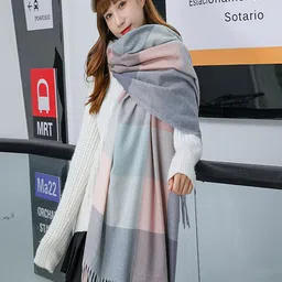 Alexvyan Checked Lightweight Fringed Wool Stole-picture-45