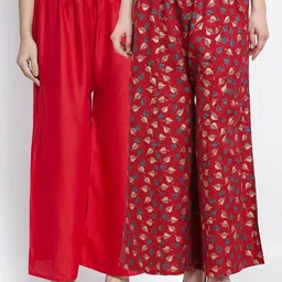 GRACIT Women Pack Of 2 Red & Maroon Printed Flared Knitted Ethnic Palazzos-picture-25