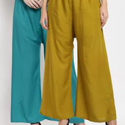 Miaz Lifestyle Women Olive Green & Blue 2 Flared Knitted Palazzos-image-38