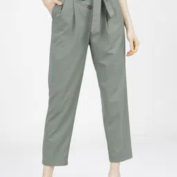 Tokyo Talkies Women Green Pleated Peg Trousers-picture-12