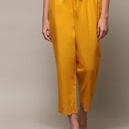 Biba Women Relaxed Straight Leg Straight Fit Pleated Cotton Cropped Trouser-image-99