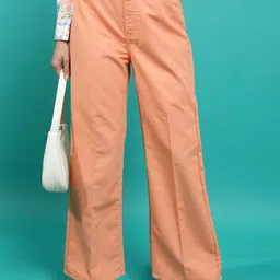 Tokyo Talkies Women Orange Flared Trousers-image-30