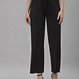 NEUDIS Women Black Ribbed Comfort Straight Fit Parallel Trousers-picture-28