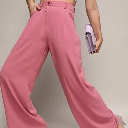 Campus Sutra Women Relaxed Loose Fit Easy Wash Pleated Trousers-image-52
