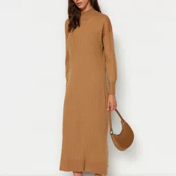 Trendyol Ribbed Cuffed Sleeves Acrylic Sheath Maxi Dress-picture-20