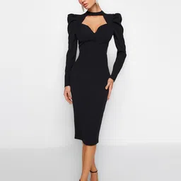 Trendyol Sweetheart Neck Puff Sleeve Bodycon Midi Dress-picture-43
