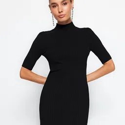 Trendyol Self Design High Neck Acrylic Bodycon Dress-picture-6