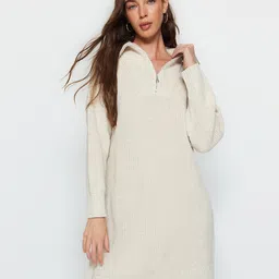 Trendyol Self Designed Shirt Collar Acrylic Jumper Dress-picture-33