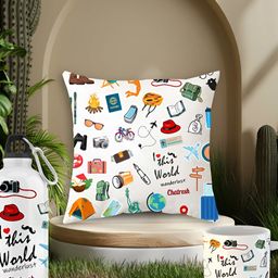 ARTBUG White 3 Pcs Printed Cushion Cover With Coffee Mug & Water Bottle Gift Set-picture-32