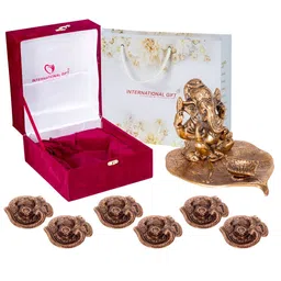 INTERNATIONAL GIFT Brown Ganesh Idol With Agarbatti Incense Stick Stand Diya-image-10