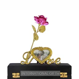 INTERNATIONAL GIFT Pink & Gold Toned Rose Flower With Photo Frame Gift Set-picture-27