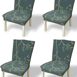 KriShyam Green & Yellow 4 Pieces Printed Chair Covers-picture-32