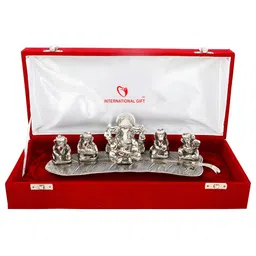 INTERNATIONAL GIFT Silver-Plated Musical Ganesh God Idol Statue-image-98