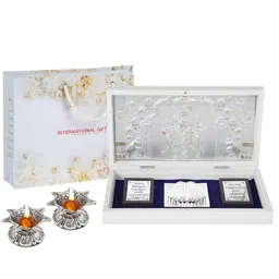 INTERNATIONAL GIFT Silver-Plated Durga Maa & Charan Paduka With Diya Gift Set-image-31