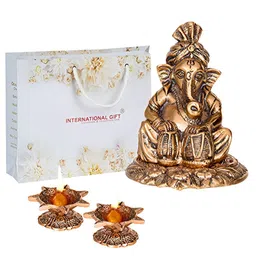INTERNATIONAL GIFT Brown & Maroon Ganesha Idol With Diya Set-image-2
