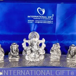 INTERNATIONAL GIFT Silver Toned Musical Ganesh God Brass Idol Showpiece With Box-image-62